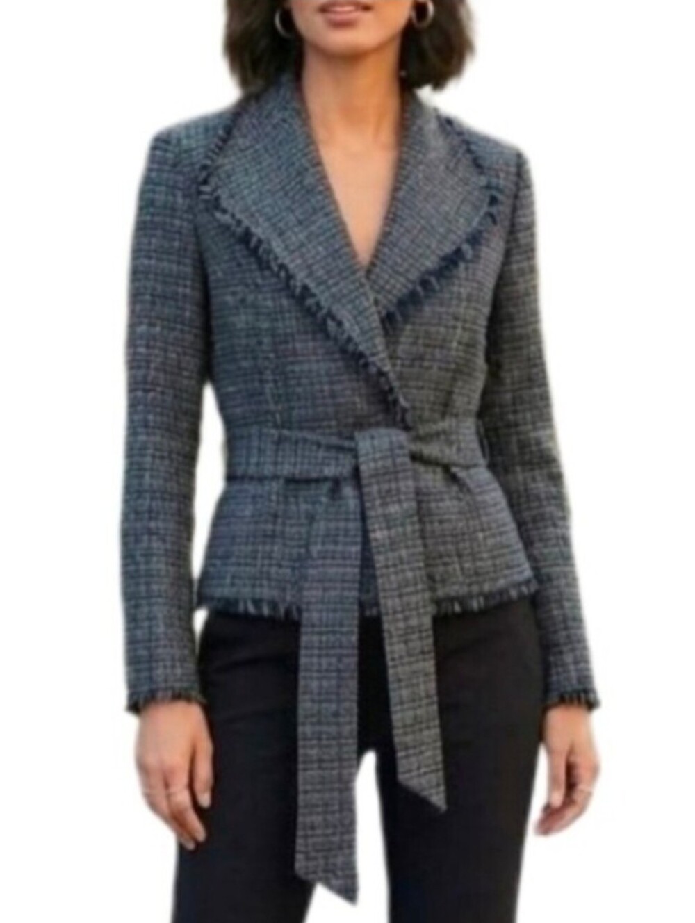 Supply & Demand Wool Blend Tweed Jacket Black Size S Frayed Edges